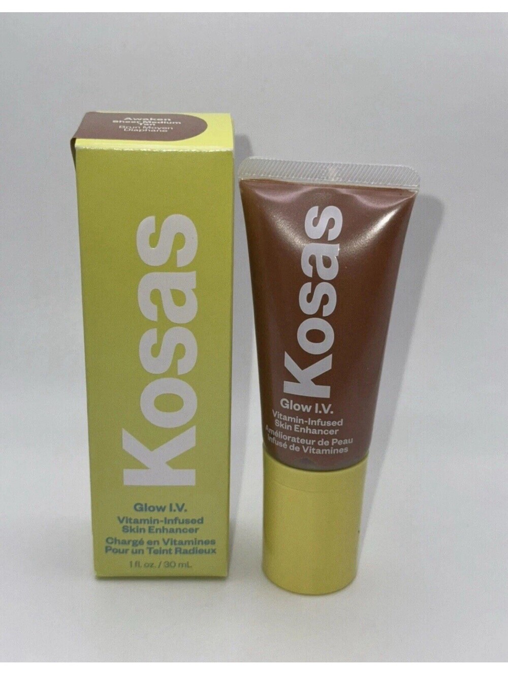 Kosas Glow I.V Vitamin Infused skin Enhancer (AWAKEN, Sheer Medium Tan) 1 fl oz